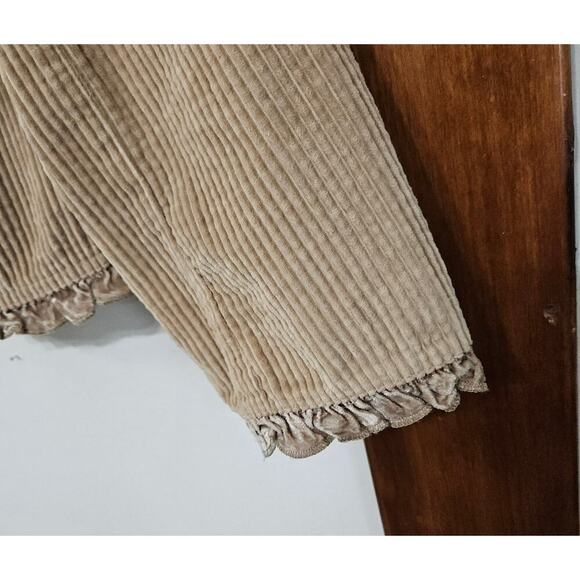 J. Jill Tan Corduroy Button Up Jacket Size Large Ruffles Ribbed Pockets - Picture 5 of 11